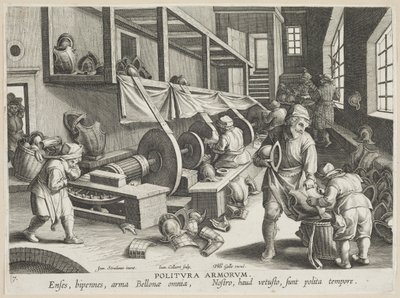 Politura Armorum (Polissage des Armes), planche 17 de la série Nova Reperta (Découvertes Modernes) c.1588 - Hans Collaert