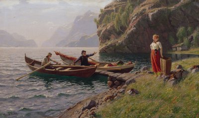 Vie quotidienne dans un paysage de fjord - Hans Dahl