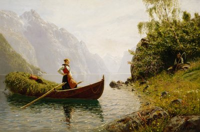 Femme et homme dans un paysage de fjord - Hans Dahl