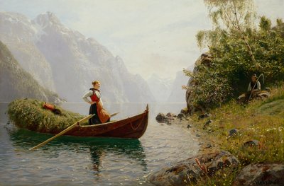 Femme et homme dans un paysage de fjord - Hans Dahl