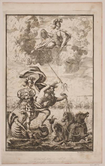 Neptune traversant la mer. Page de titre pour Fontenay, "Søe-Evolution"; Copenhague 1743 - Hans Henrich Christian Ulrich