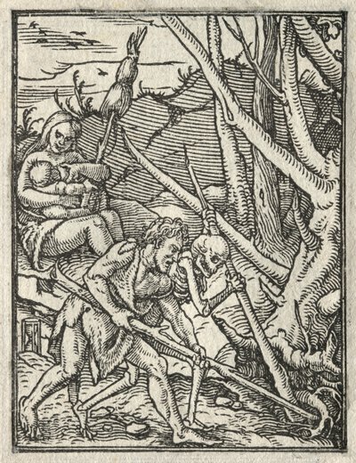 La Danse de la Mort : Expulsion du Paradis, Adam cultivant le sol - Hans Holbein