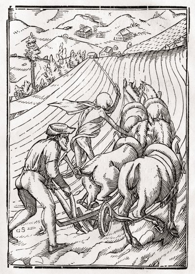La Mort vient pour le Fermier ou Laboureur, gravée par Georg Scharffenberg, de 