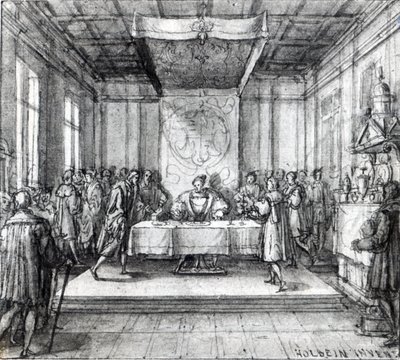 Henri VIII dans sa chambre privée (plume, encre et lavis sur papier) - Hans Holbein der Jüngere