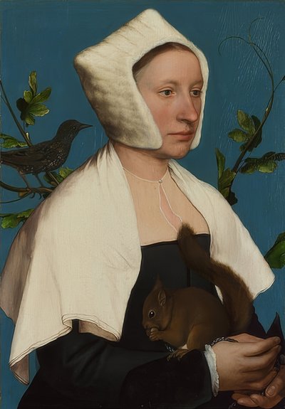 Dame avec écureuil et étourneau (Anne Lovell ?) - Hans Holbein der Jüngere