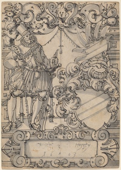 Un donateur avec un blason (Schildbegleiter und Wappenschild mit Schrägbalken) - Hans Jegli II