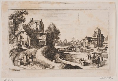 Village. À gauche, une route avec une femme portant un panier sur la tête et un petit enfant à ses côtés - Hans Jørgen Kirksteen