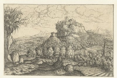 Paysage avec un château sur une montagne - Hans Lautensack