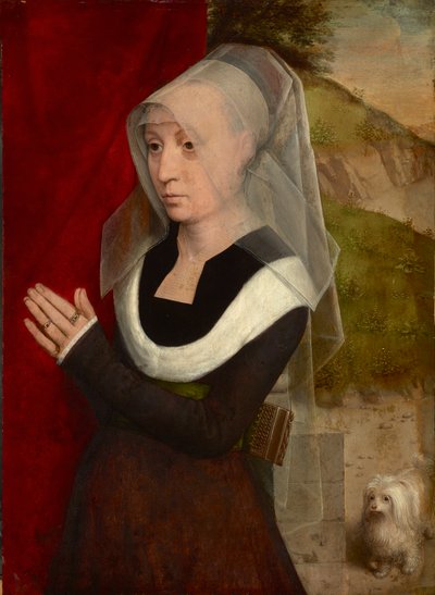 Femme en prière avec son chien - par Hans Memling (1433/40-1494) - Hans Memling