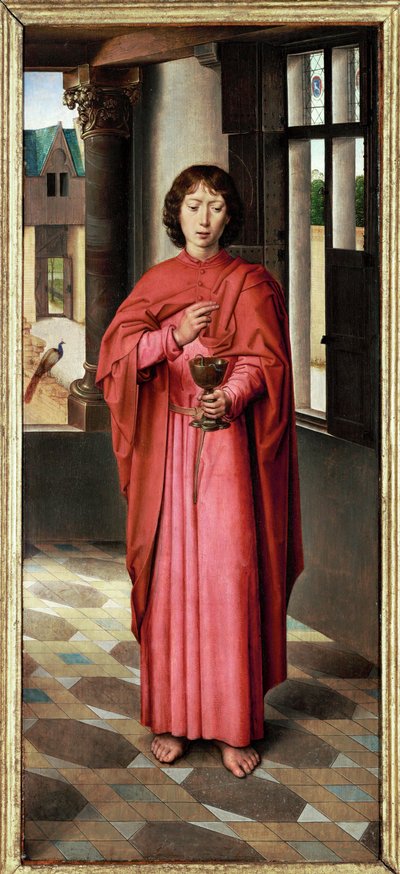 Triptyque de John Donne : volet droit, Saint John Evangelist, nom-saint de Sir John Donne (huile sur chêne) - Hans Memling