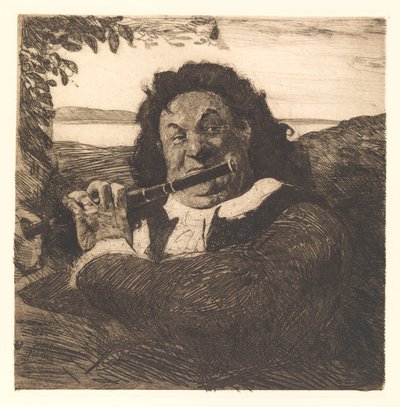 Oluf Poulsen jouant de la flûte pour sa fille - Hans Nikolaj Hansen