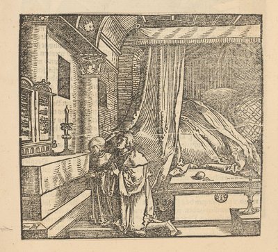 Deux personnes priant dans une chambre - Hans Schäufelein (possibly)