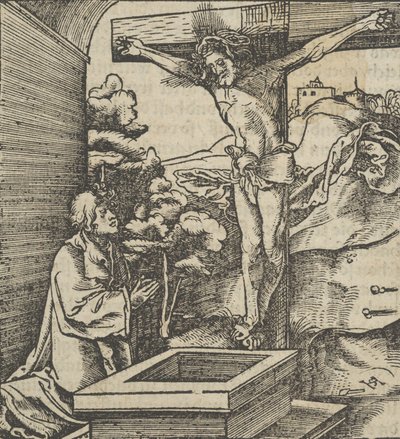 Un homme priant devant un crucifix, de Hymmelwagen auff dem, wer wol lebt..., 1517 - Hans Schäufelein the Elder