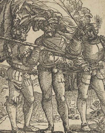 Un porte-étendard flanqué de deux lansquenets - Hans Schäufelein the Elder