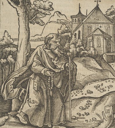 Un vieux pèlerin marchant vers la droite, de Hymmelwagen auff dem, wer wol lebt..., 1517 - Hans Schäufelein the Elder
