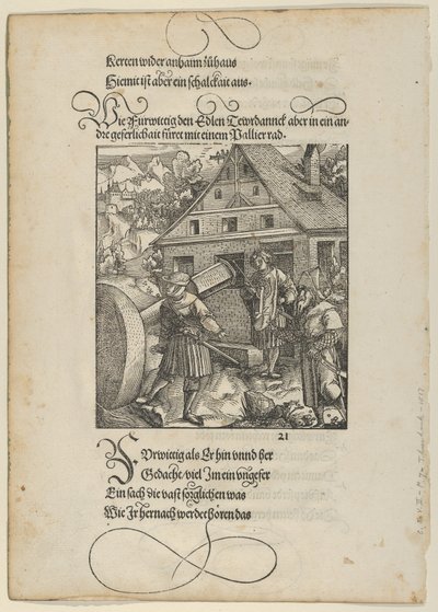 Poussé par Fürwittig, Theuerdanck essaie de manipuler une pierre à polir, de Theuerdanck, 1517 - Hans Schäufelein the Elder