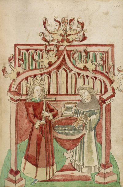 Josaphat devant les fonts baptismaux avec un ecclésiastique tonsuré - Hans Schilling