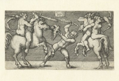 Combat entre deux hommes avec des femmes à cheval et un homme debout - Hans Sebald Beham
