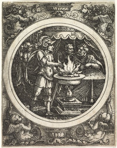 Mucius Scaevola tenant sa main dans le feu - Hans Sebald Beham