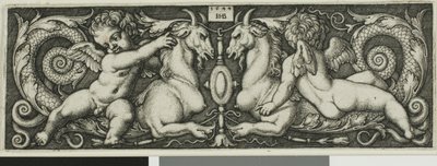 Ornement avec deux génies chevauchant des bêtes chimériques - Hans Sebald Beham