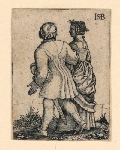Le cortège de mariage : couple marchant à gauche, de dos - Hans Sebald Beham