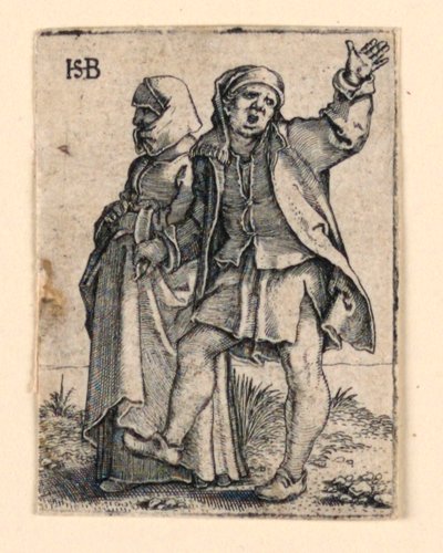 La procession de mariage : Couple marchant à gauche, homme se retournant, levant le bras - Hans Sebald Beham