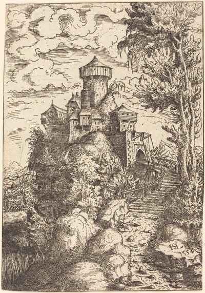 Paysage avec une forteresse et un grand escalier - Hans Sebald Lautensack