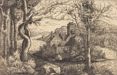 Vue sur une rivière avec un château sur une île - Hans Sebald Lautensack