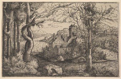 Vue sur une rivière, avec un château sur une île, 1553 - Hans Sebald Lautensack