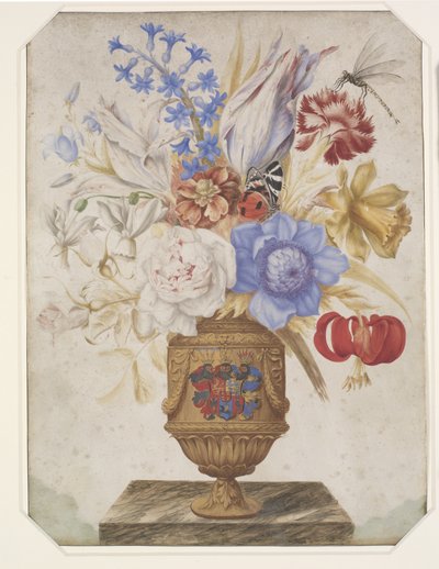 Fleurs dans un vase doré avec les armoiries de Holstein-Gottorp - Hans Simon Holtzbecker