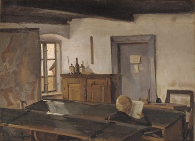 Une salle de classe avec un garçon lisant - Hans Smidth