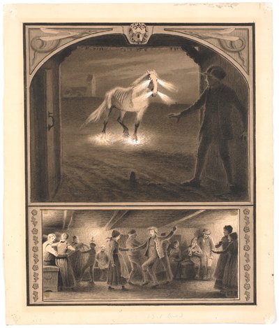 Illustration pour St. St. Blicher : "Mowns". Helhesten et Mowns; f.n.: danse dans une ferme - Hans Smidth