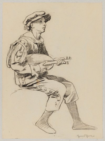 Garçon en costume Renaissance jouant du luth - Hans Thoma