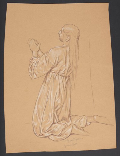 Marie Madeleine agenouillée, verso : répétition au trait de la même composition - Hans Thoma