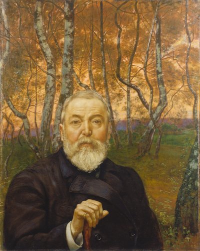 Autoportrait devant une forêt de bouleaux - Hans Thoma