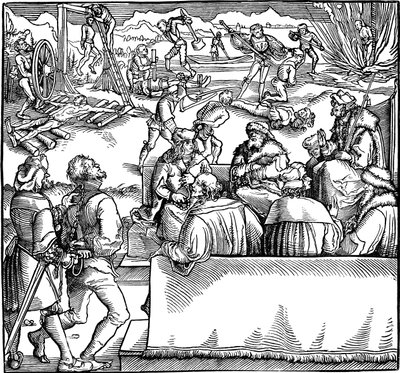 Séance de tribunal. Illustration du livre Phisicke Against Fortune de Pétrarque, 1532 - Hans Weiditz the Younger