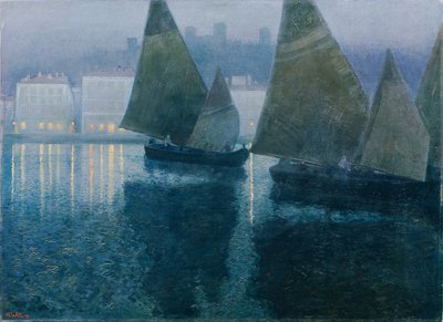 Nuit de lune dans un port istrien - Hans Wilt