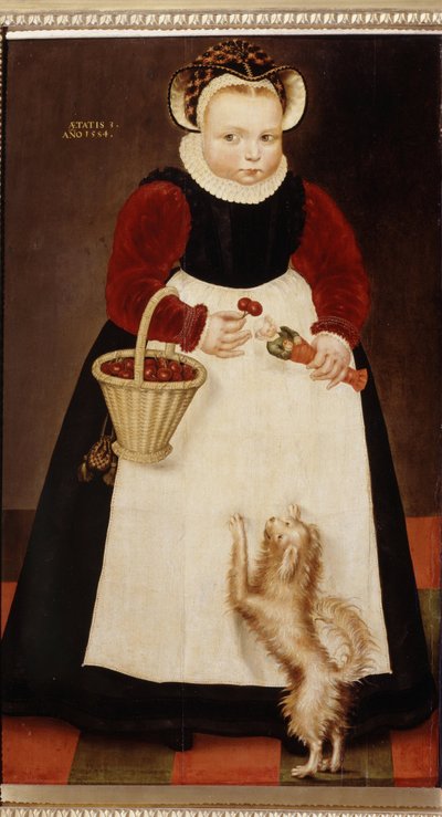 Portrait de petite fille tenant un panier de cerises et une petite poupée - Hans the Elder Bock