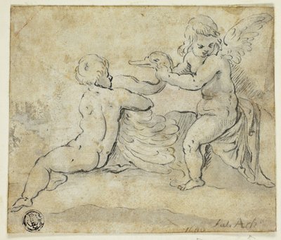 Putti Holding Swan - Hans von Aachen