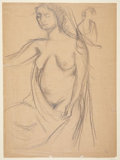 Modèle féminin, profil trois-quarts vers la gauche, coupé aux genoux, et une petite étude de modèle - Harald Giersing