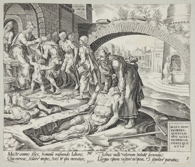 Heureux les miséricordieux. Tobit enterrant les morts, habillant les nus et nourrissant les affamés - Harmen Jansz. Muller