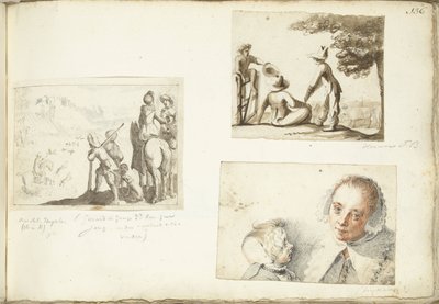 Chasseurs avec faucons, jeunes bergers et femme avec enfant - Harmen ter Borch
