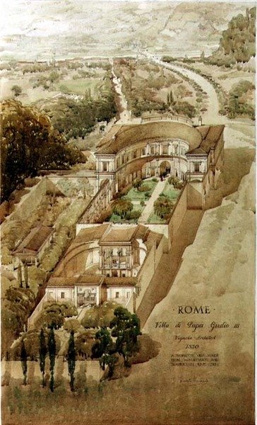 Vue en perspective de la Villa di Papa Giulio à Rome - Harold Chalton Bradshaw