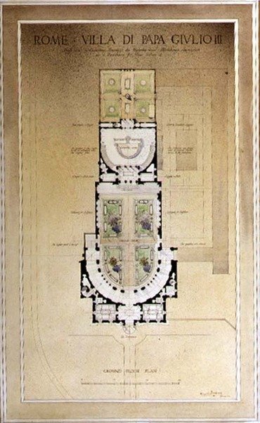 Le plan du rez-de-chaussée de la Villa di Papa Giulio à Rome - Harold Chalton Bradshaw