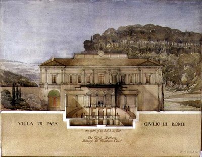 Vue de la section transversale à travers la cour de la fontaine de la Villa di Papa Giulio à Rome - Harold Chalton Bradshaw