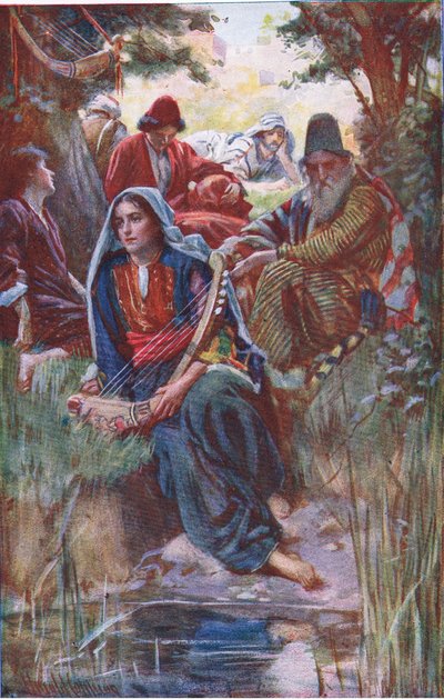 Près des rivières de Babylone, illustration de Pictures That Teach The Crown Series, 1920 - Harold Copping