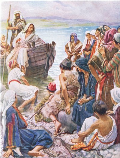 Christ prêchant depuis le bateau, illustration de Harold Copping Pictures: The Crown Series, vers 1920 - Harold Copping
