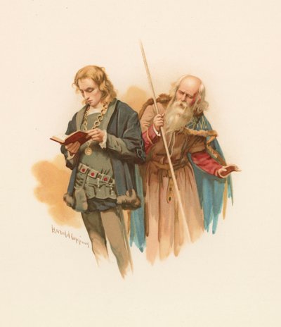 Hamlet lisant, avec Polonius derrière - Harold Copping