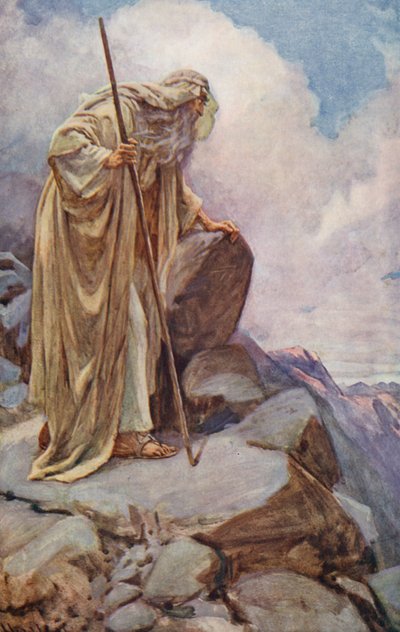 Ancien Testament : Moïse sur le mont Pisgah (lithographie en couleur) - Harold Copping