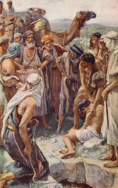 Ancien Testament : La vente de Joseph (lithographie en couleur) - Harold Copping